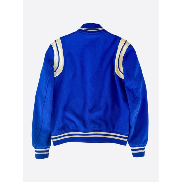 Saint Laurent Blue & White Wool Teddy Jacket - Picture 2 of 6